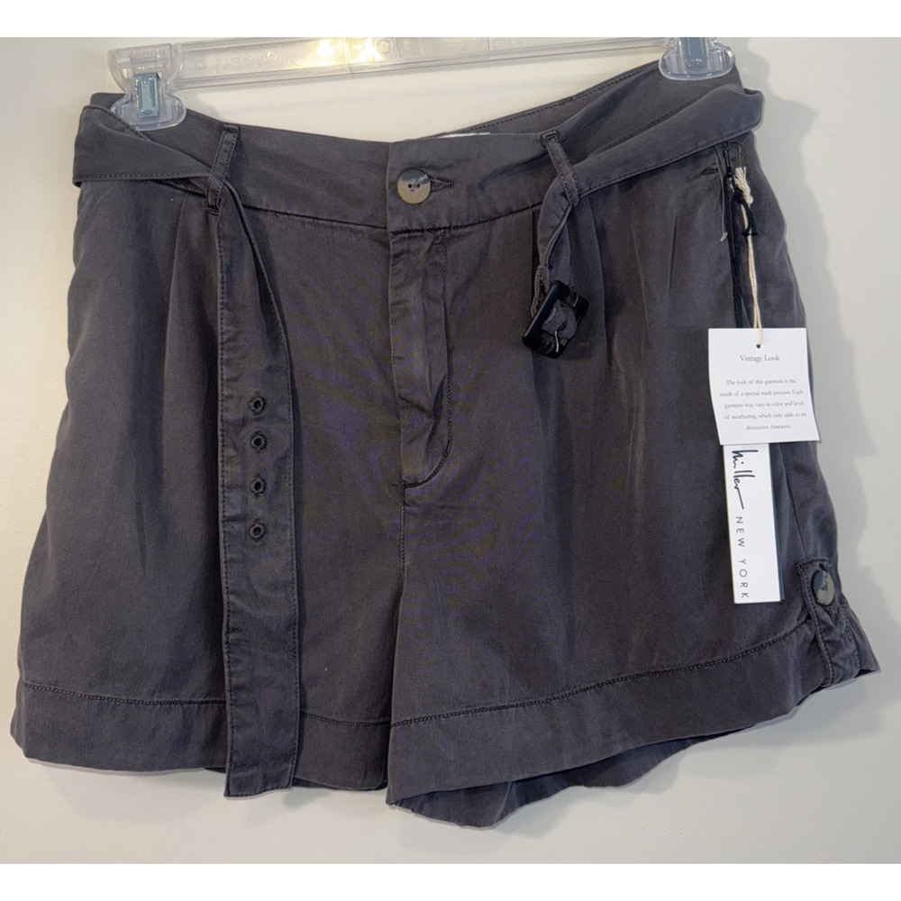 Nicole Miller Women's Belted Shorts Pockets Vintage Look Size 10 Gray NWT